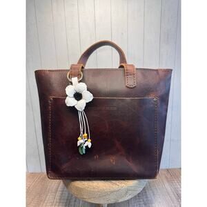 Flower Purse Charm Genuine Leather White Flower White Bag Charm NEW FAST SHIP